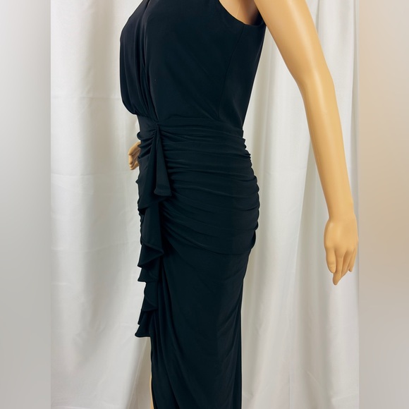 Betsy & Adam Black Formal Full Length V-Neck Ruched Lower Mid Slit Dres… - Picture 10 of 16